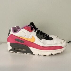 Nike Air Max 90 GS White, Hyper Pink, Orange Youth 7Y = Wmns Sz 8.5 (DM8685-100)